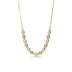 Hammered spheres necklace in 18k yellow, rose and white gold