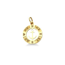 18k yellow gold wind rose and anchor pendant