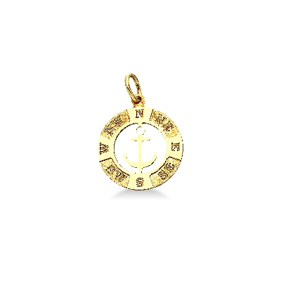 18k yellow gold wind rose and anchor pendant