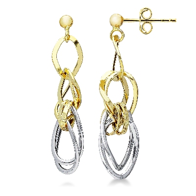 White and yellow gold 18k drop earrings with circle pendants 