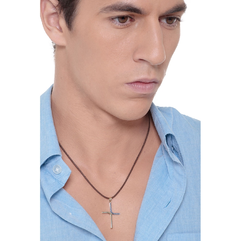 Minimal cross pendant in 18k white and yellow gold