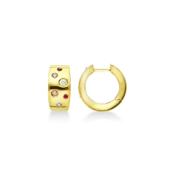 18k yellow gold hoop earrings with multicolor zircons