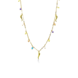 18k yellow gold necklace with colored bead and lucky charms