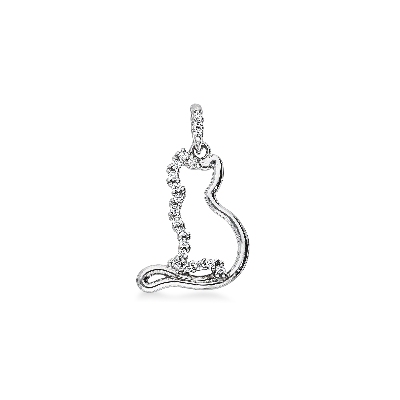 18k white gold charm cat with zircons