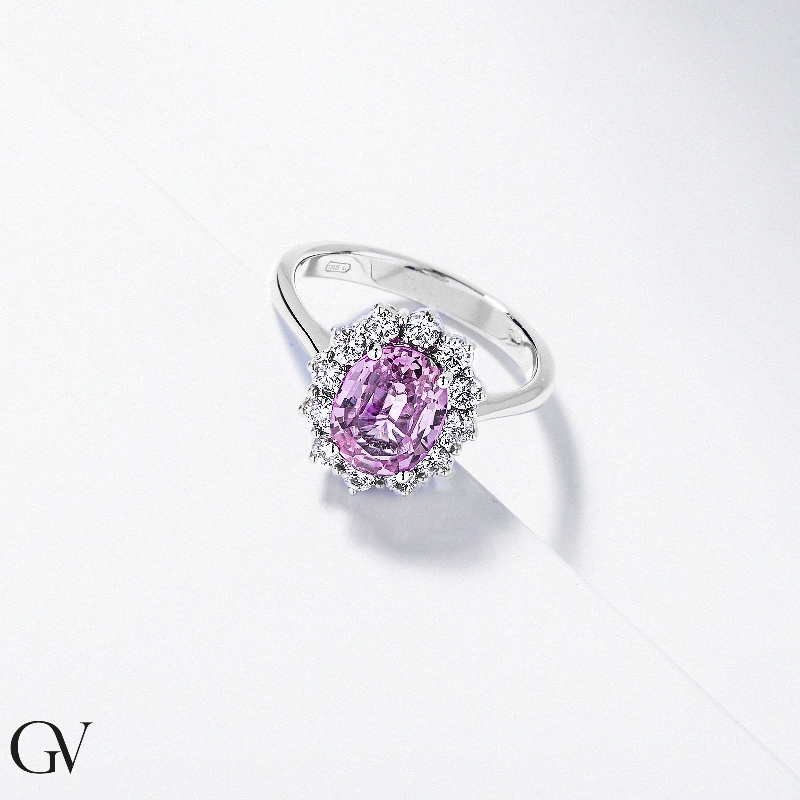 Engagement pink sapphire diamond ring in 18kt white gold   Engagement pink sapphire diamond ring in 18kt white gold