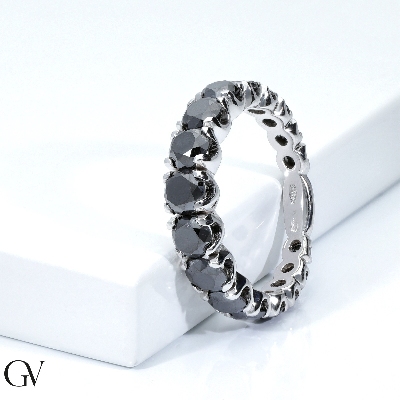 Black diamonds half eternity ring in white gold 750