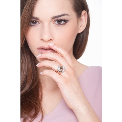 Rose and white gold 18k iced out ring with diamonds 