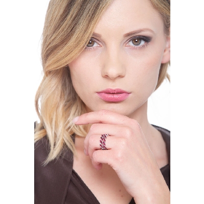 18k white gold cuban chain link ring with rubies 