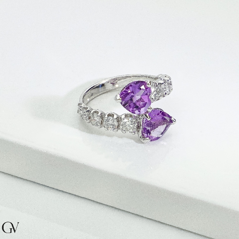 750 white gold 18k TOI et MOI ring with diamonds and amethysts 750 white gold 18k TOI et MOI ring with diamonds and amethysts