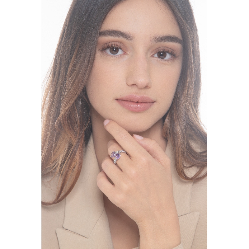 750 white gold 18k TOI et MOI ring with diamonds and amethysts 750 white gold 18k TOI et MOI ring with diamonds and amethysts