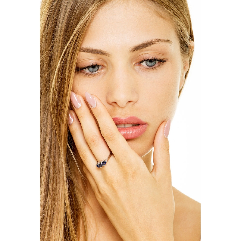 Trilogy ring white gold 18k with diamonds and blue sapphires Trilogy ring white gold 18k with diamonds and blue sapphires