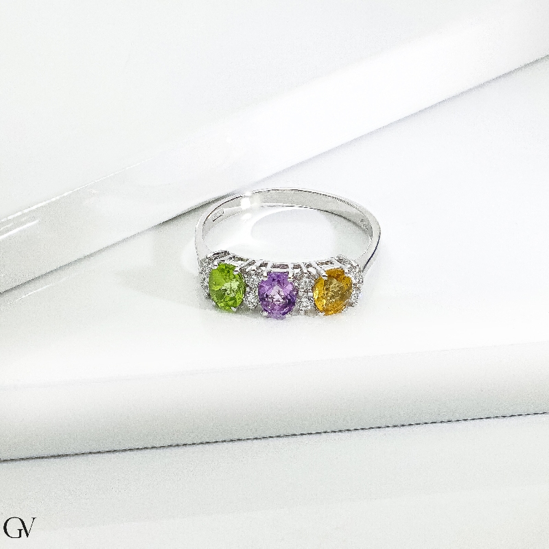 Ring in white gold 18k with amethyst, citrine and peridot Ring in white gold 18k with amethyst, citrine and peridot