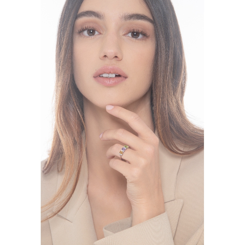 Ring in white gold 18k with amethyst, citrine and peridot Ring in white gold 18k with amethyst, citrine and peridot