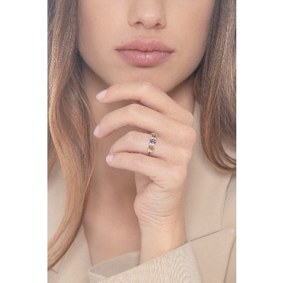 Ring in white gold 18k with amethyst, citrine and peridot