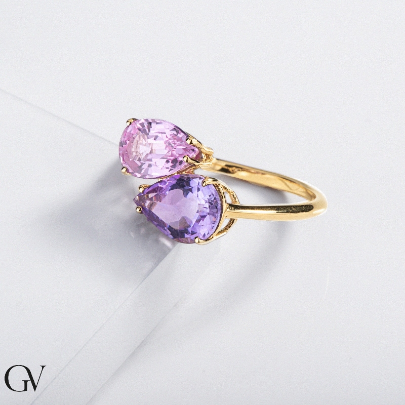 pink sapphire and amethyst ring gold 750 pink sapphire and amethyst ring gold 750