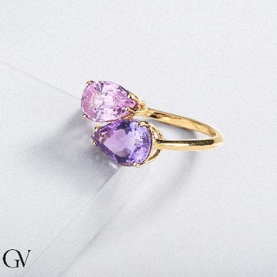 pink sapphire and amethyst ring gold 750