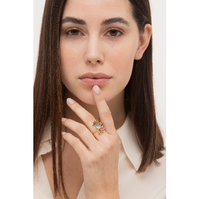 Multicolor ring in yellow gold 18k