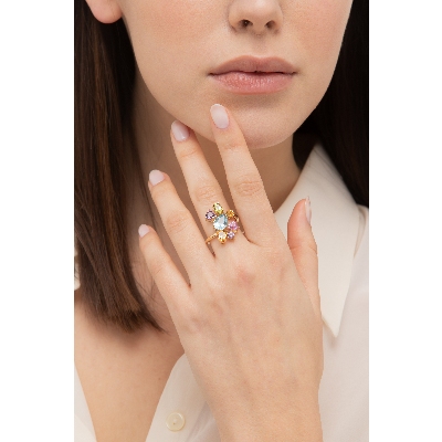 Multicolor ring in yellow gold 18k
