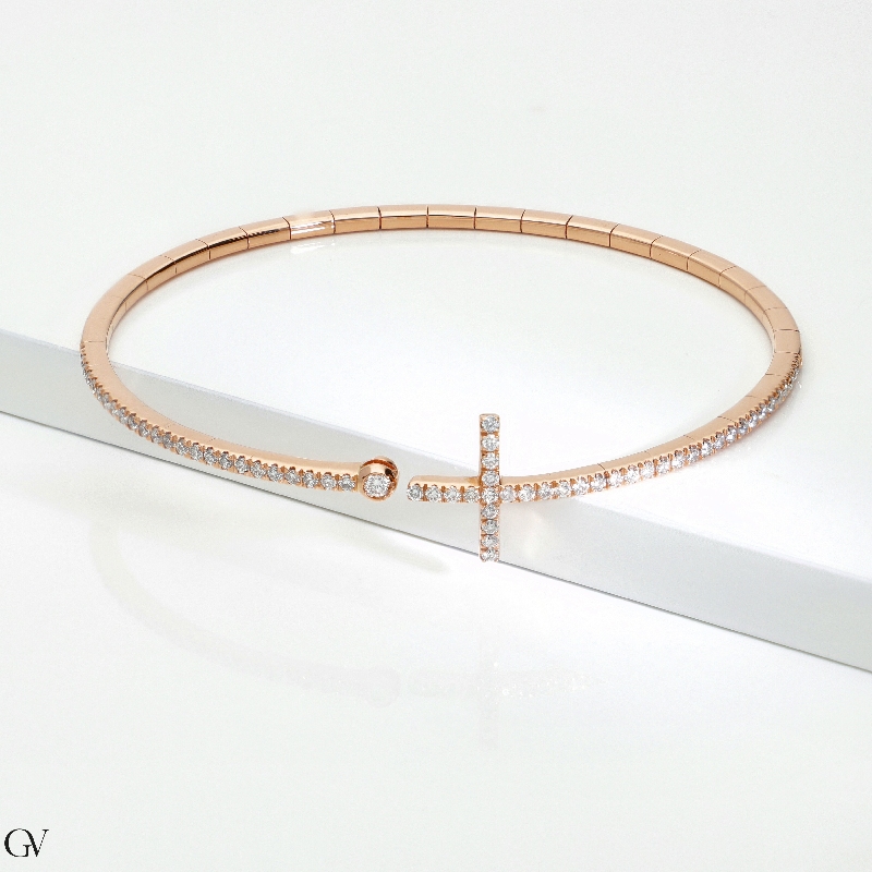 18k rose gold bracelet with cross in diamonds  18k rose gold bracelet with cross in diamonds