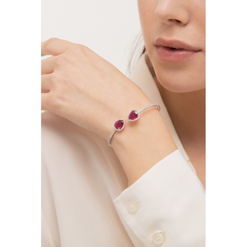 Bangle in white gold 18k with rubies and diamonds 