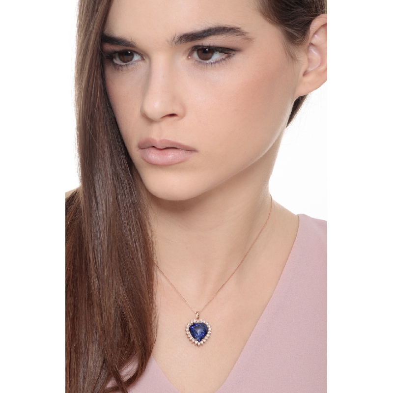 18k rose gold necklace with blue sapphire and diamonds