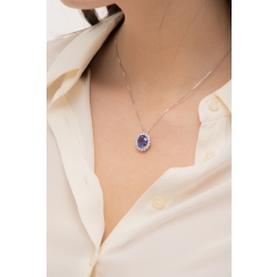 18k white gold necklace with halo pendant with tanzanite and diamonds 2