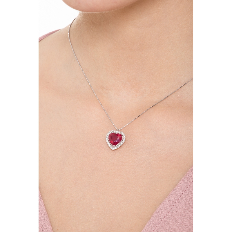 18k white gold necklace with Ruby and diamond heart pendant 18k white gold necklace with Ruby and diamond heart pendant