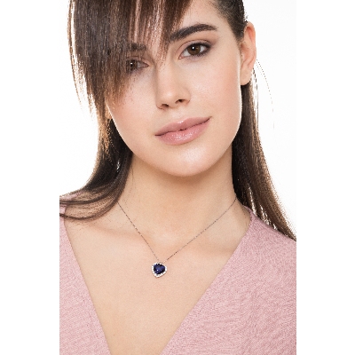 Halo necklace with sapphire and diamond pendant
