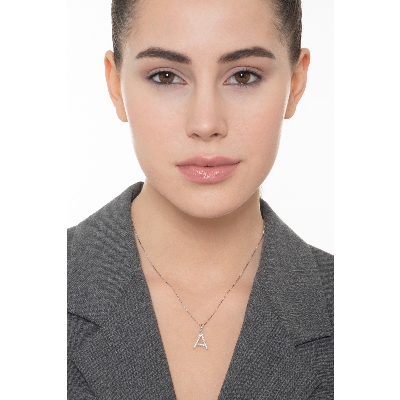 Necklace with initial pendant A in diamonds and white gold
