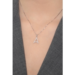 Necklace with initial pendant A in diamonds and white gold 2