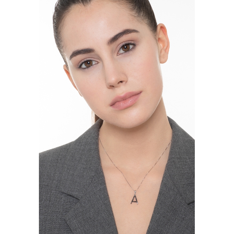 Necklace with A initial in 750 white gold and black diamonds Necklace with A initial in 750 white gold and black diamonds