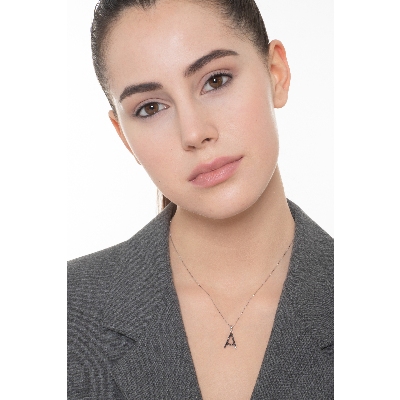Necklace with A initial in 750 white gold and black diamonds