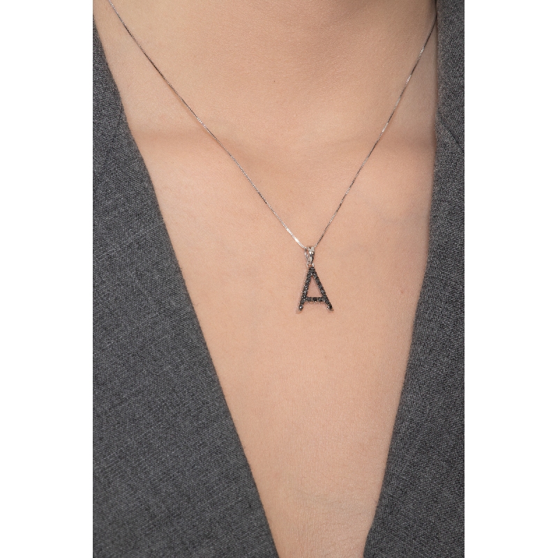 Necklace with A initial in 750 white gold and black diamonds Necklace with A initial in 750 white gold and black diamonds