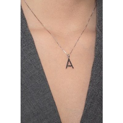 Necklace with A initial in 750 white gold and black diamonds
