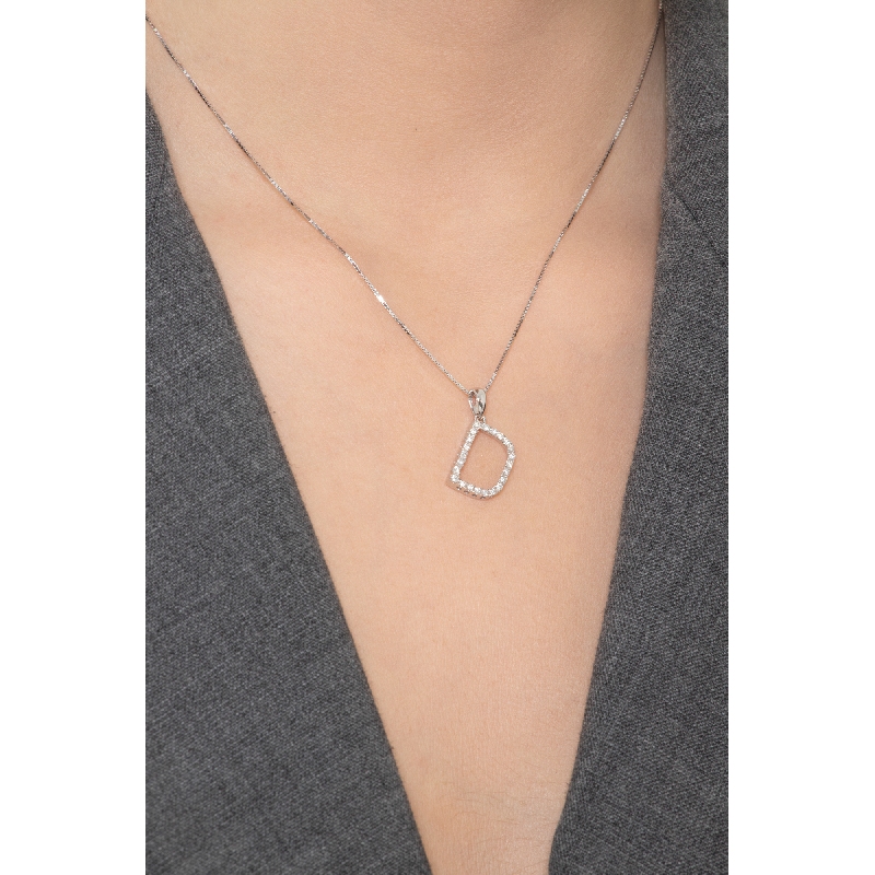 Letter D pendant with diamonds in white gold 18k Letter D pendant with diamonds in white gold 18k