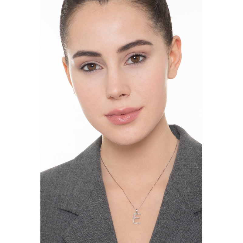 Necklace with initial pendant E in diamonds and white gold Necklace with initial pendant E in diamonds and white gold