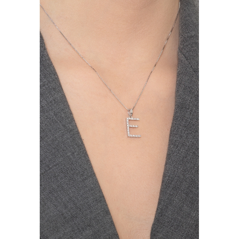 Necklace with initial pendant E in diamonds and white gold Necklace with initial pendant E in diamonds and white gold