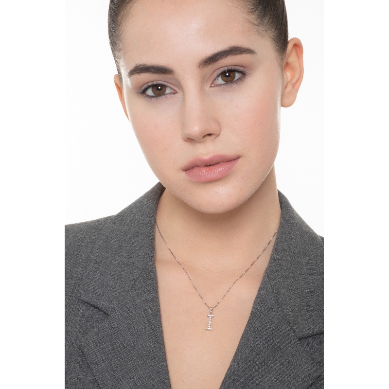 Necklace with initial U in 750 white gold and black diamonds Necklace with initial U in 750 white gold and black diamonds