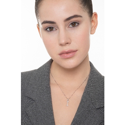 Necklace with initial U in 750 white gold and black diamonds