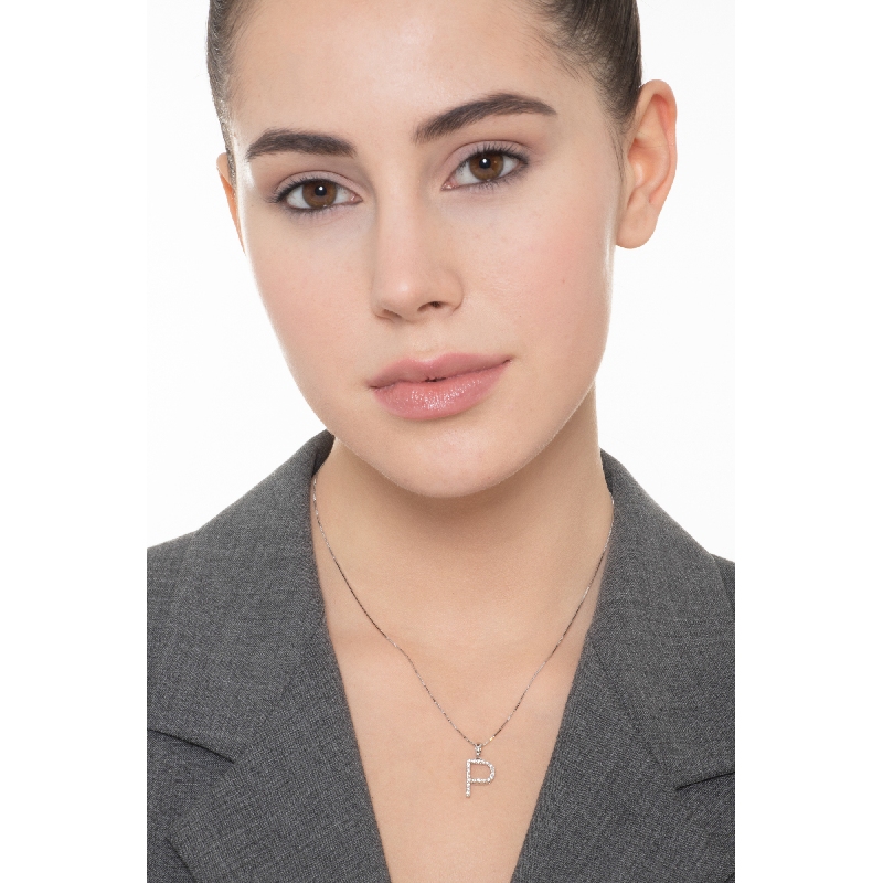 Necklace with initial pendant P in diamonds and white gold Necklace with initial pendant P in diamonds and white gold