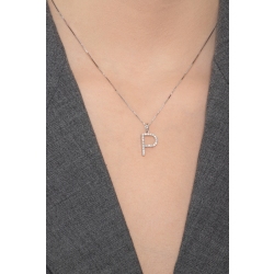 Necklace with initial pendant P in diamonds and white gold 2