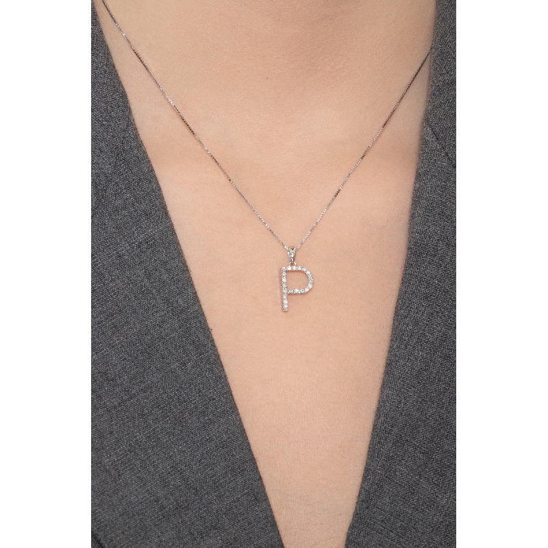 Necklace with initial pendant P in diamonds and white gold Necklace with initial pendant P in diamonds and white gold