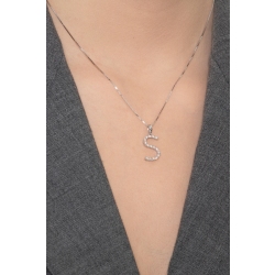 Necklace with S initial in 750 white gold and diamonds 2