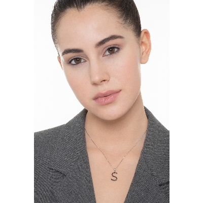 Necklace with initial S in 750 white gold and black diamonds