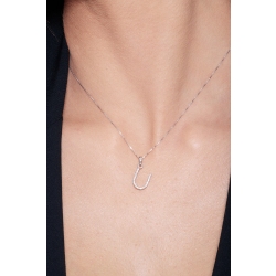 Necklace with initial pendant U in diamonds and white gold 2