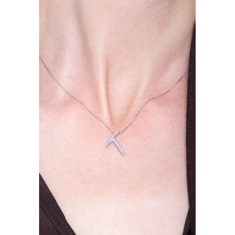 Necklace with initial T in white gold with diamond Necklace with initial T in white gold with diamond