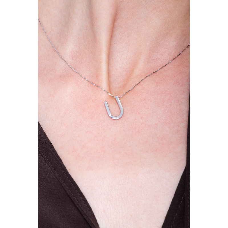 Necklace with initial U in white gold with diamond Necklace with initial U in white gold with diamond