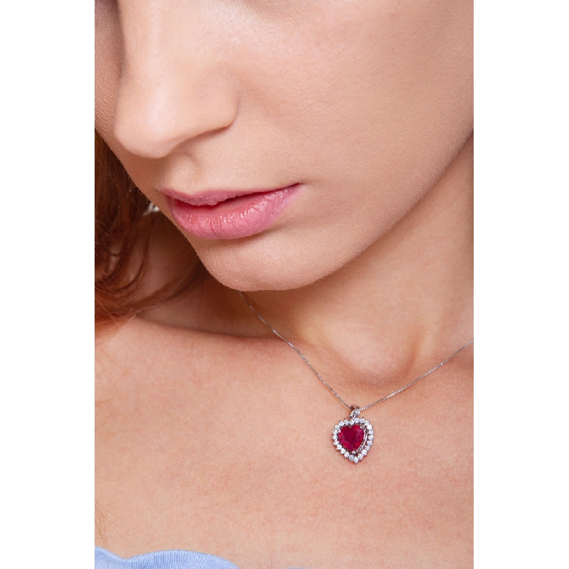 Necklace with pendant in white gold 18k heart cut ruby and diamonds Necklace with pendant in white gold 18k heart cut ruby and diamonds