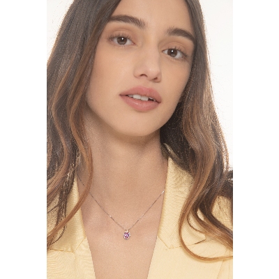 Necklace in white gold 18k with pink sapphire oval cut