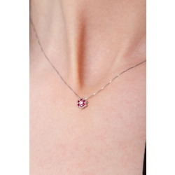 Little flower pendant in 18k white gold with rubies and diamonds 2